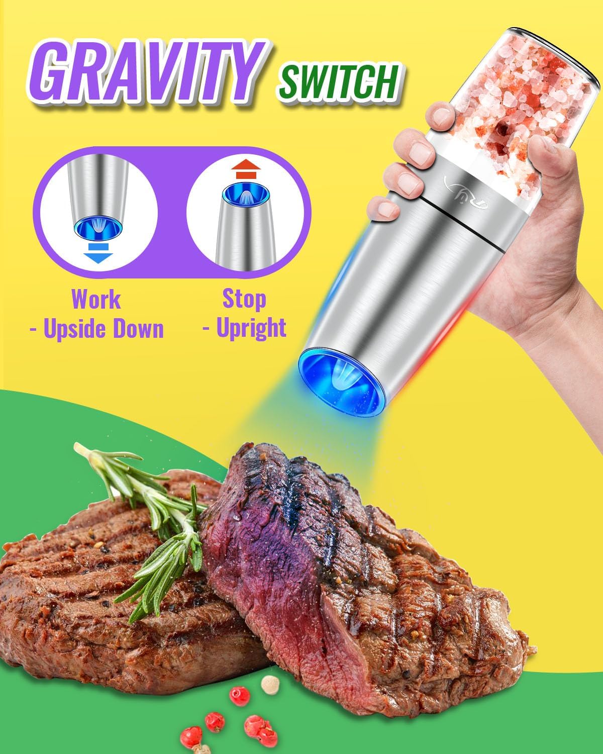 Rongyuxuan Gravity Electric Salt and Pepper Mill Set