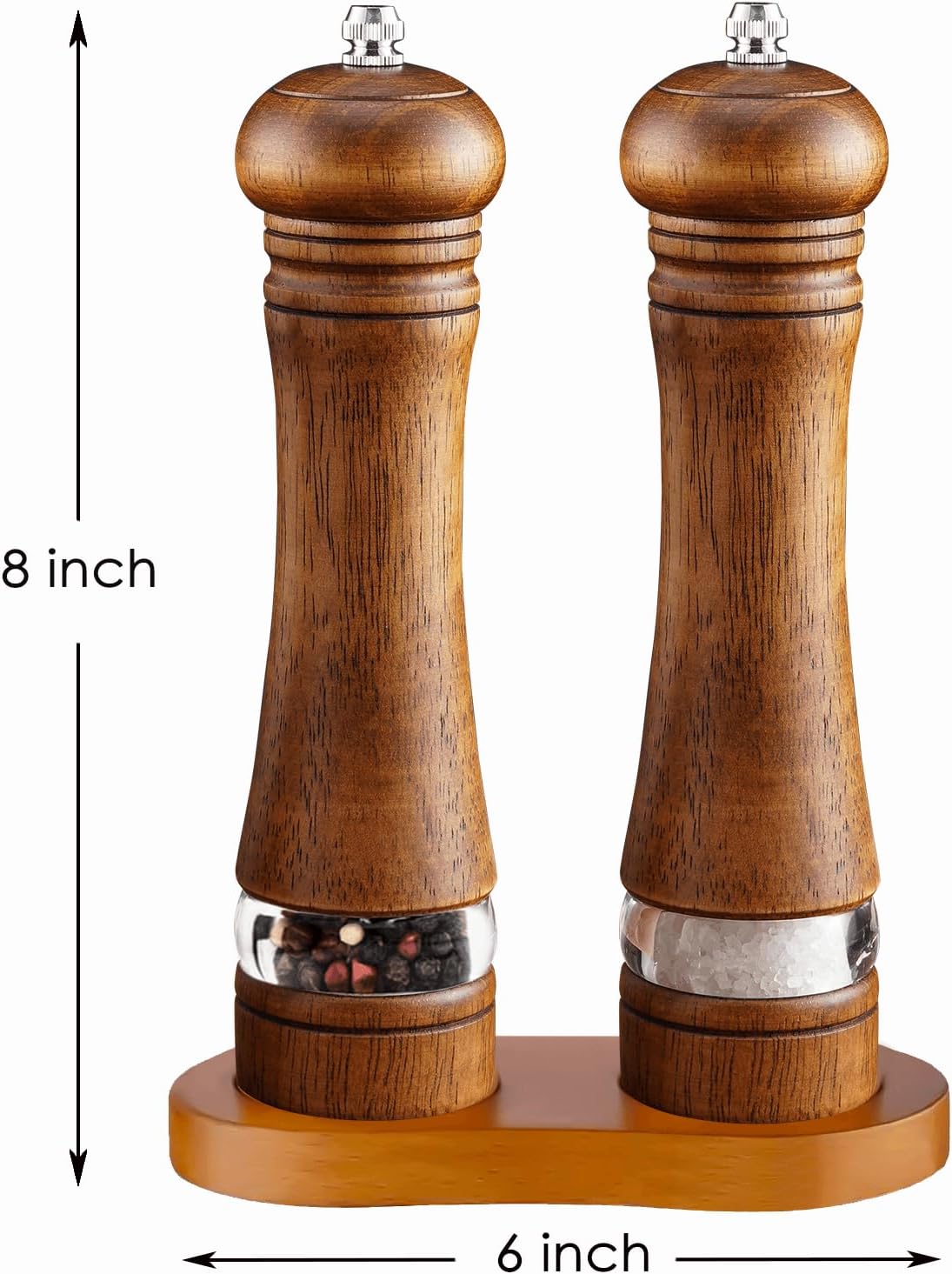 Mosuniro 2-Piece Salt Pepper Grinder Set with Wooden Tray Adjustable Coarseness