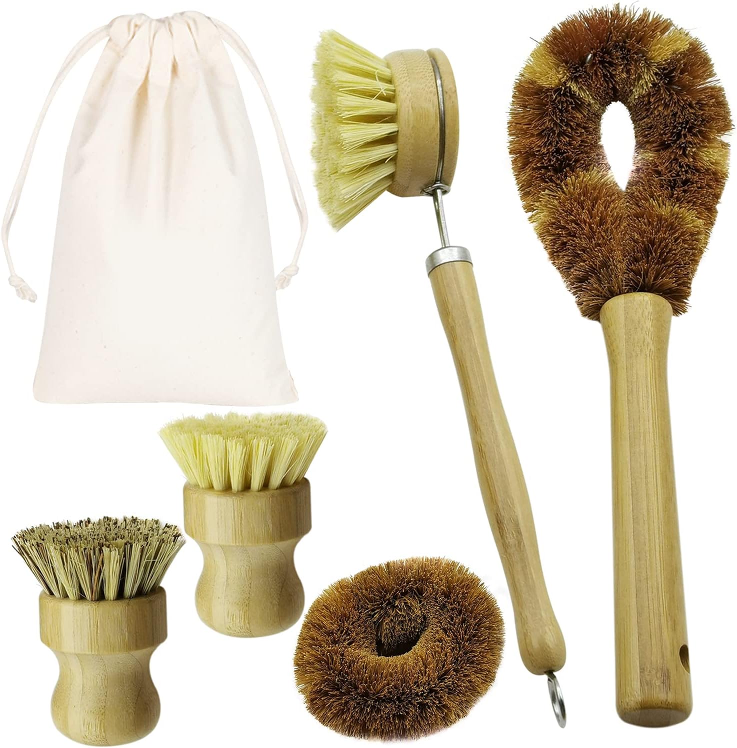 CEREM5-Piece Bamboo Dish Brush Set for Eco-Friendly Kitchen Cleaning