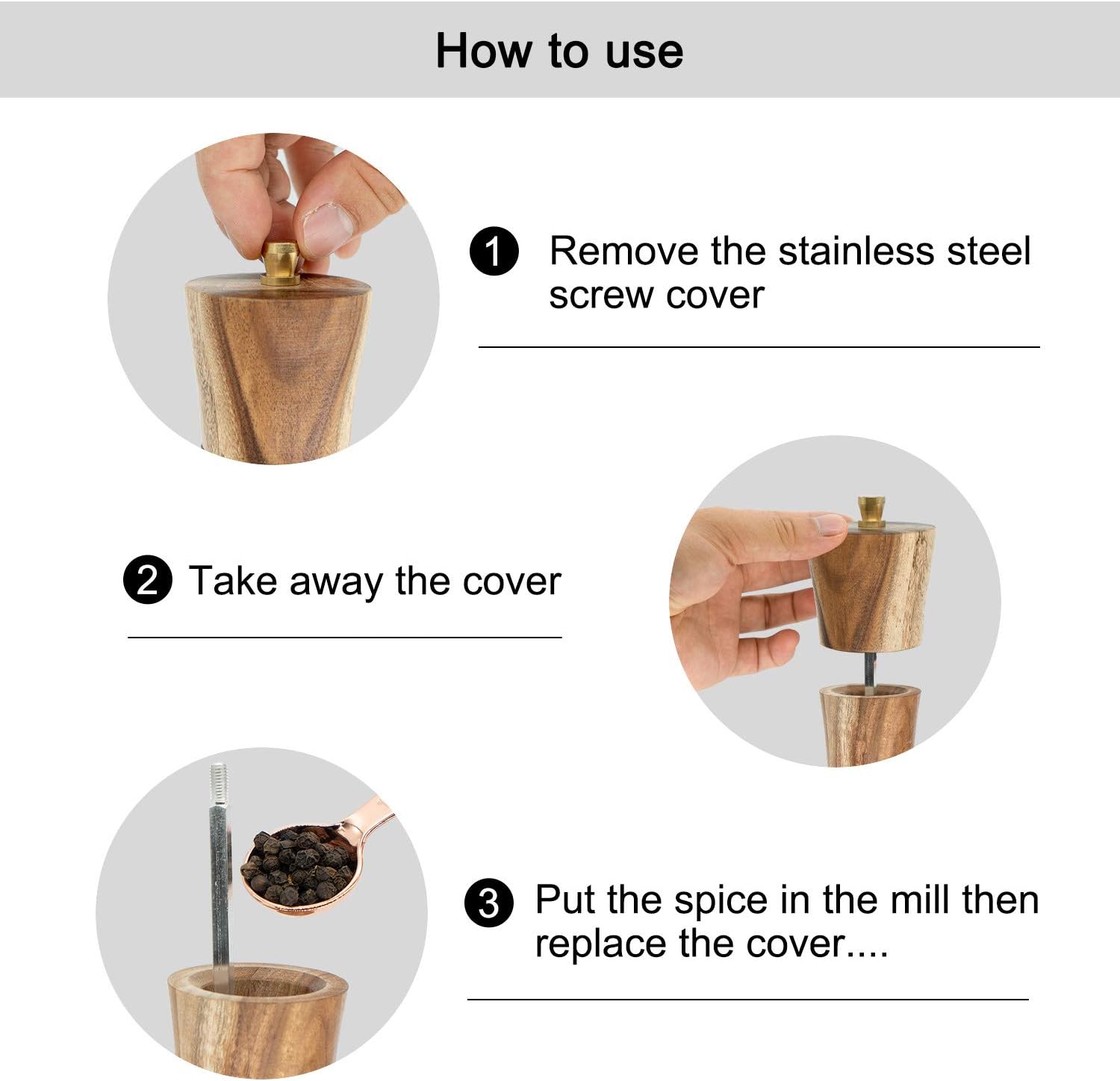 Elegant Acacia Wooden Pepper Grinder Salt Mill
