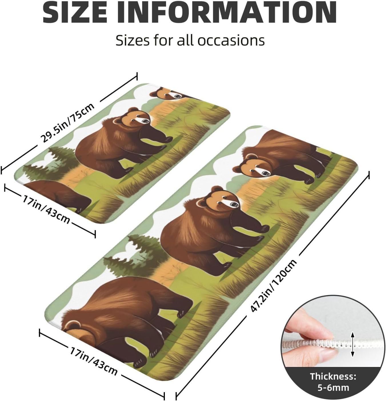 Sturdy Kitchen Mats with Byk Bear Walking Print