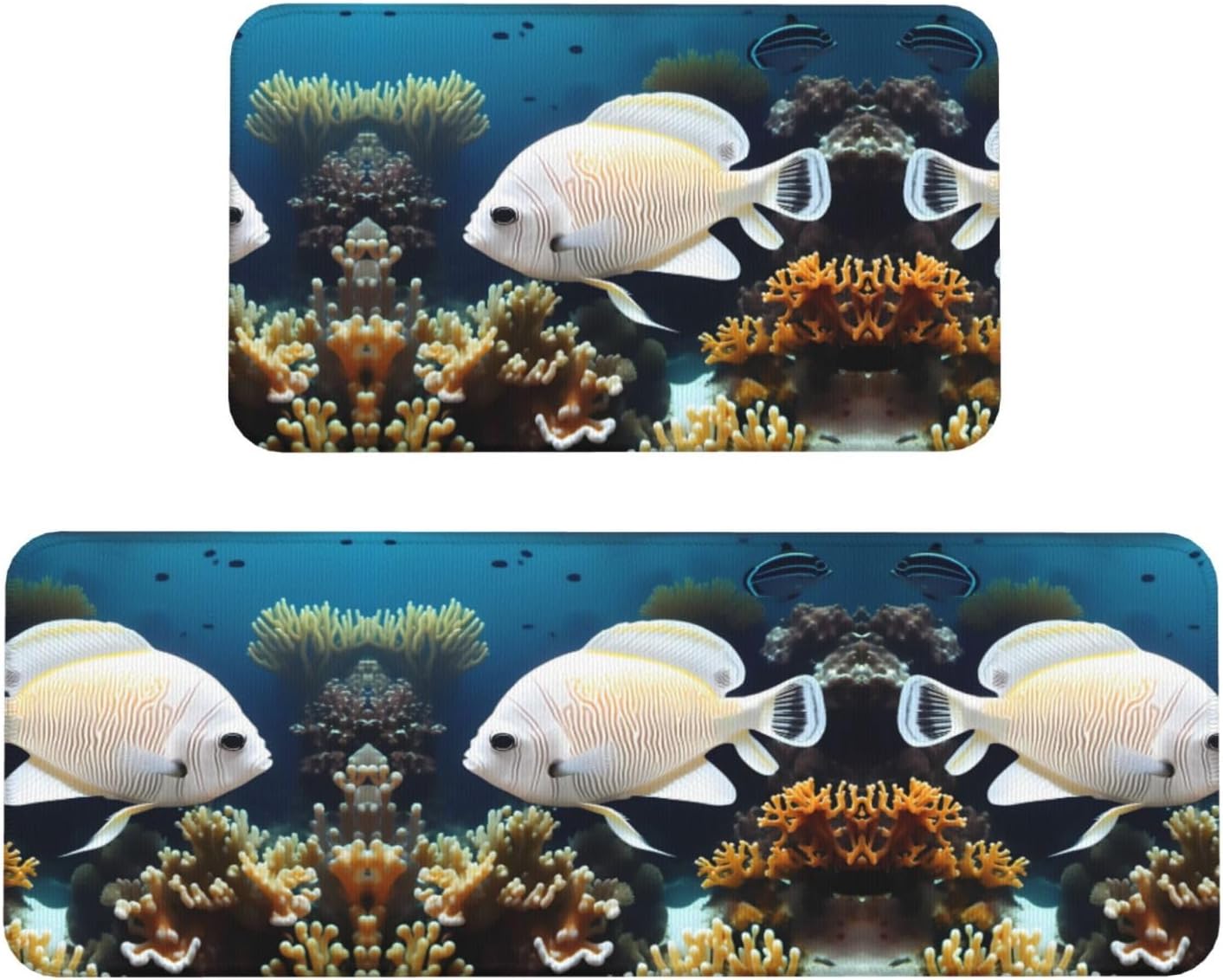White-Golden Fish Print Kitchen Mat Non-Slip Waterproof Comfortable