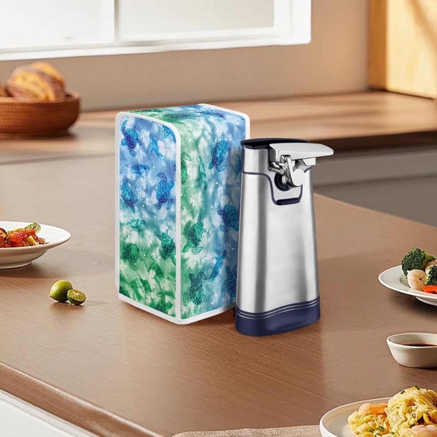 Durable Blue and Green Turtle Electric Can Opener Cover with Water Repellent Protection