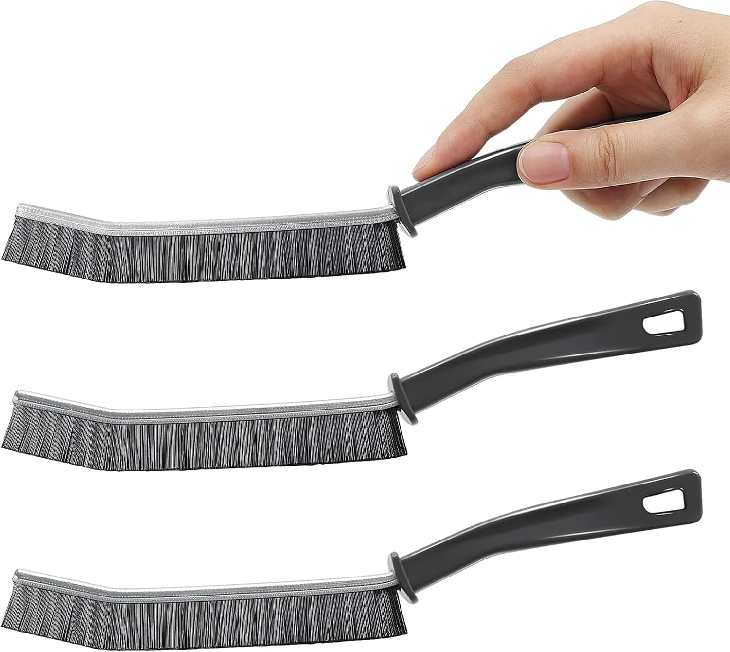 3-Piece Black Polypropylene Crevice Cleaning Brush Set