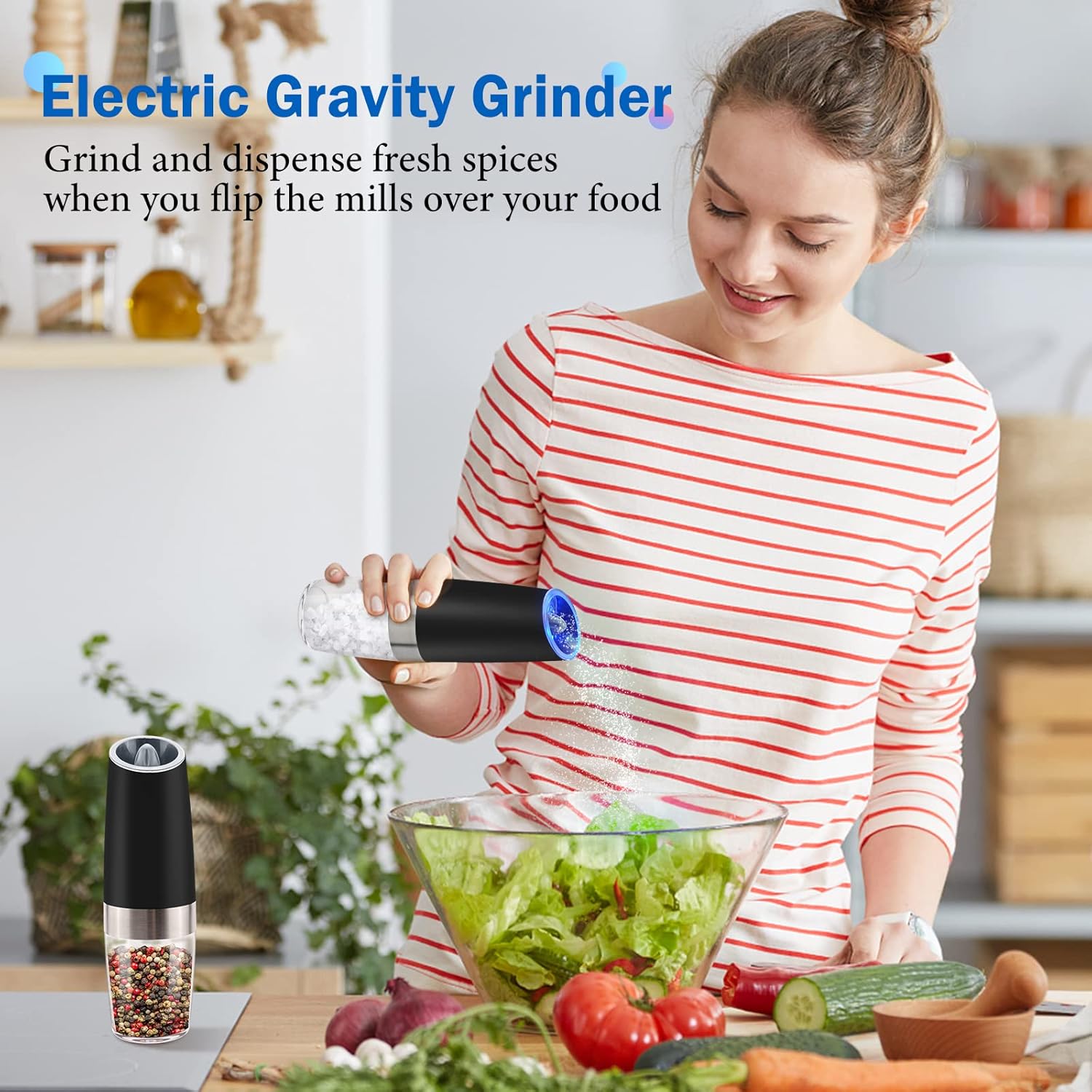 MOVNO Gravity Electric Pepper Salt Grinder Set with LED Light