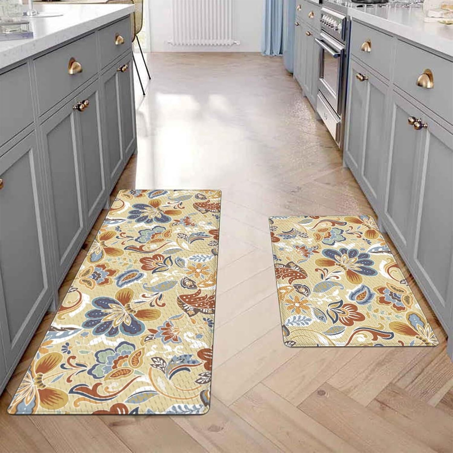 Perfect Pair of Kitchen MatsNon-Skid Waterproof Floral Design