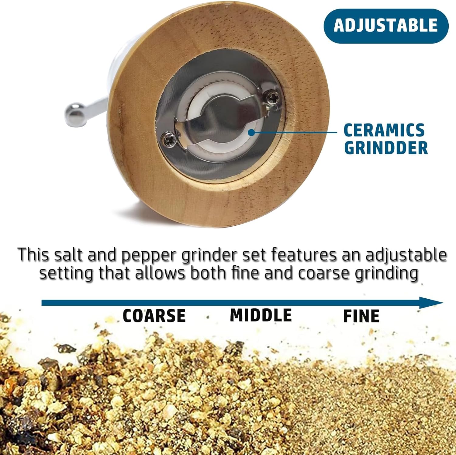 Salt Pepper Grinder Set Wooden and Acrylic with Zinc Alloy Handle