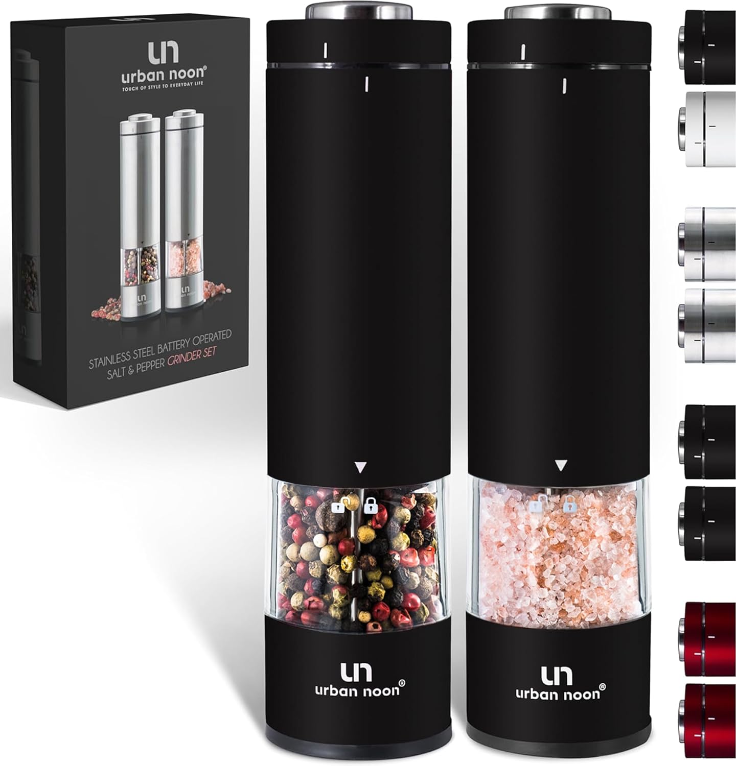 Elegant Electric Salt Pepper Grinder 2-Piece Set