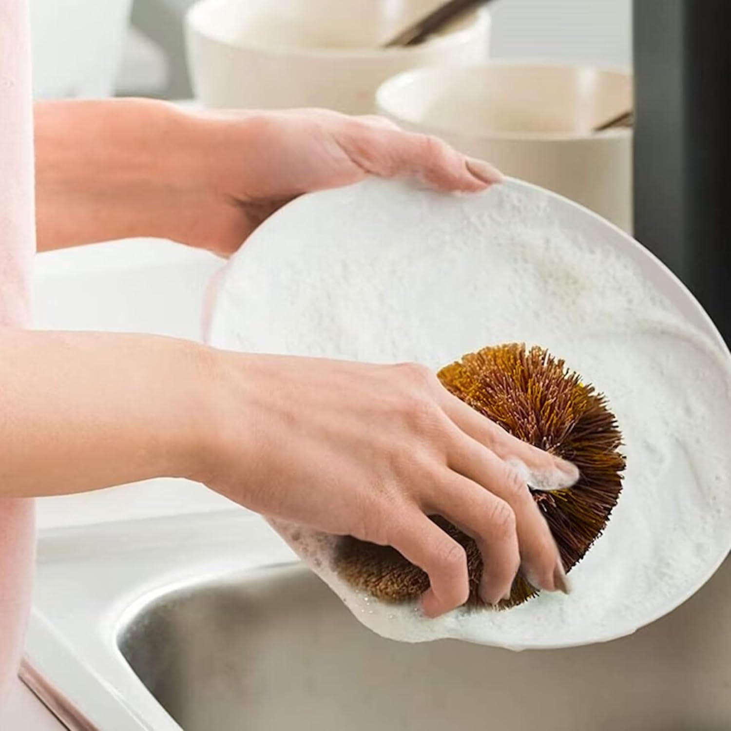 EcozLaRo 3-Piece Tawashi Scrubbers Eco-Friendly Non-Scratch Kitchen Brushes