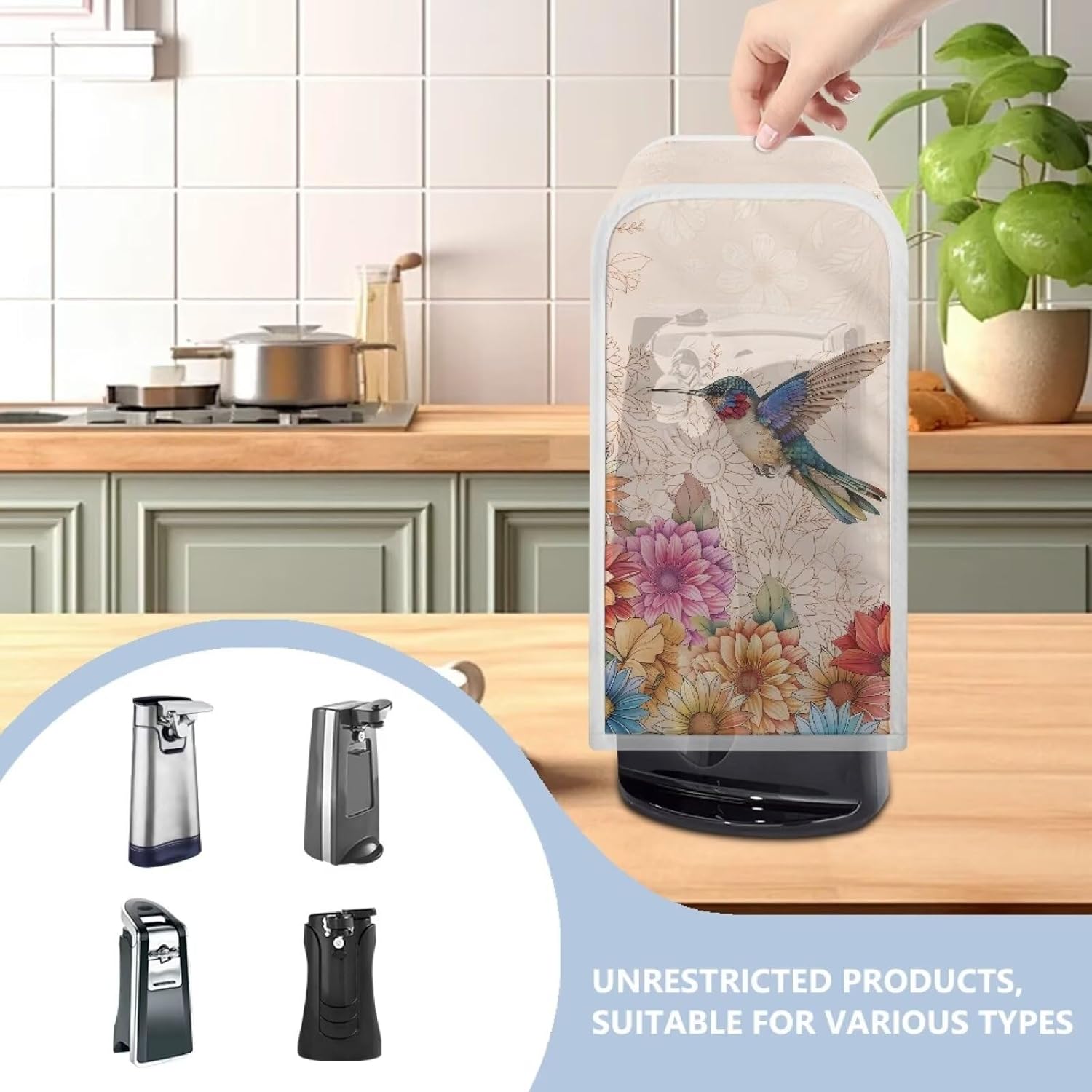 Travel-Friendly Floral Can Opener Cover 10x57x525inch Wire-Free Stain Resistant Design