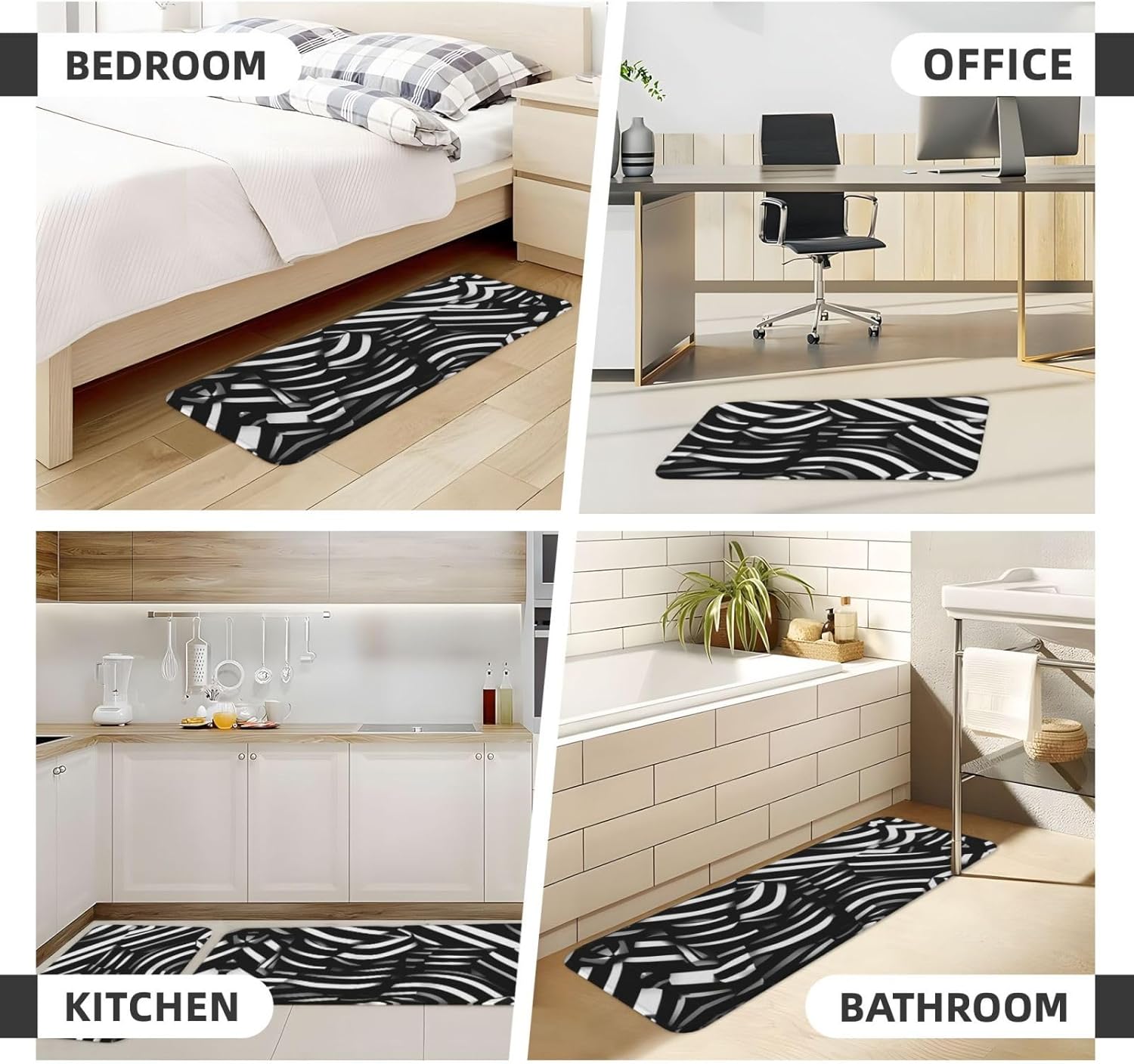 JxWCher Black and White Lines Print Kitchen Mats