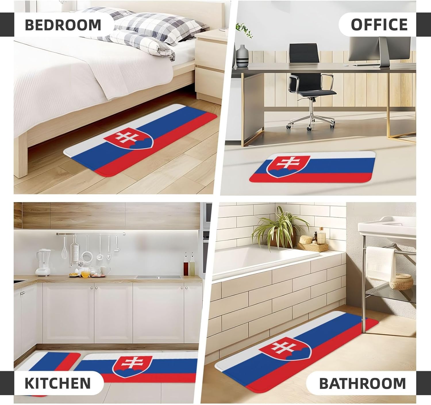 Flag of Slovakia Print Kitchen Mats 2 Sets Non-Slip Waterproof