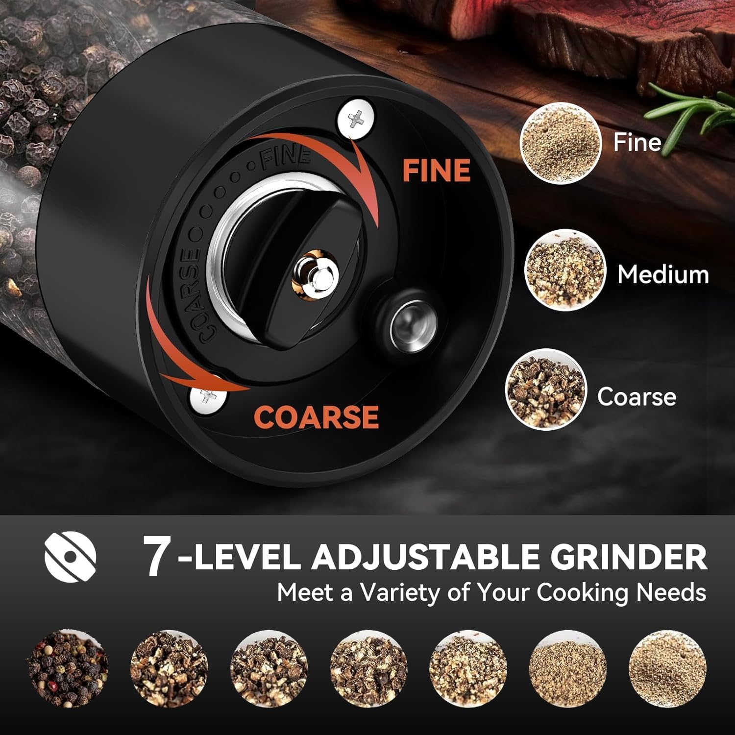 Fast Powerful Dual Speed 2-Pack Rechargeable Electric Salt Pepper Grinder Set
