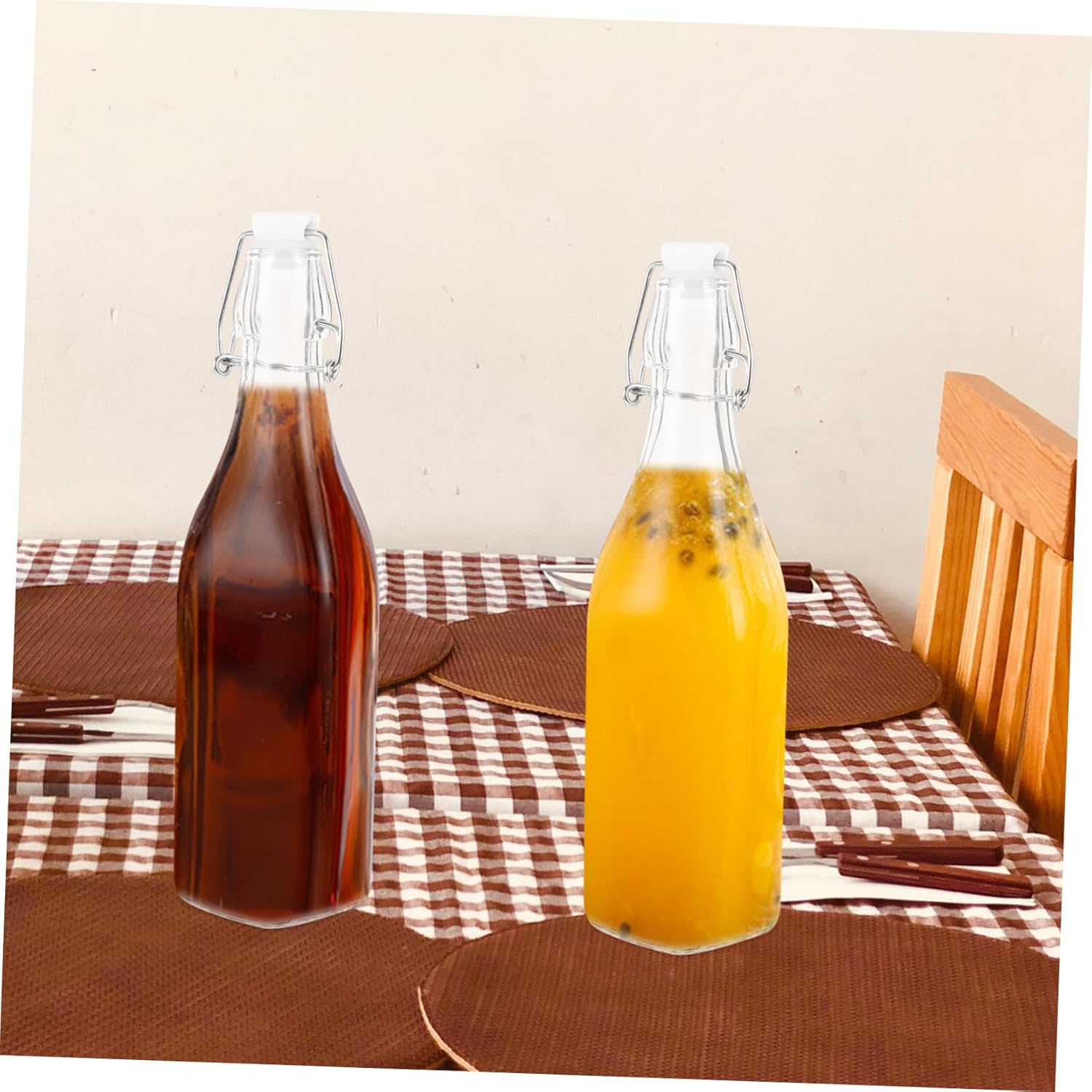 Cabilock Glass Juice Bottles 2 Pack - Reusable Oil Sauce Vinegar Storage
