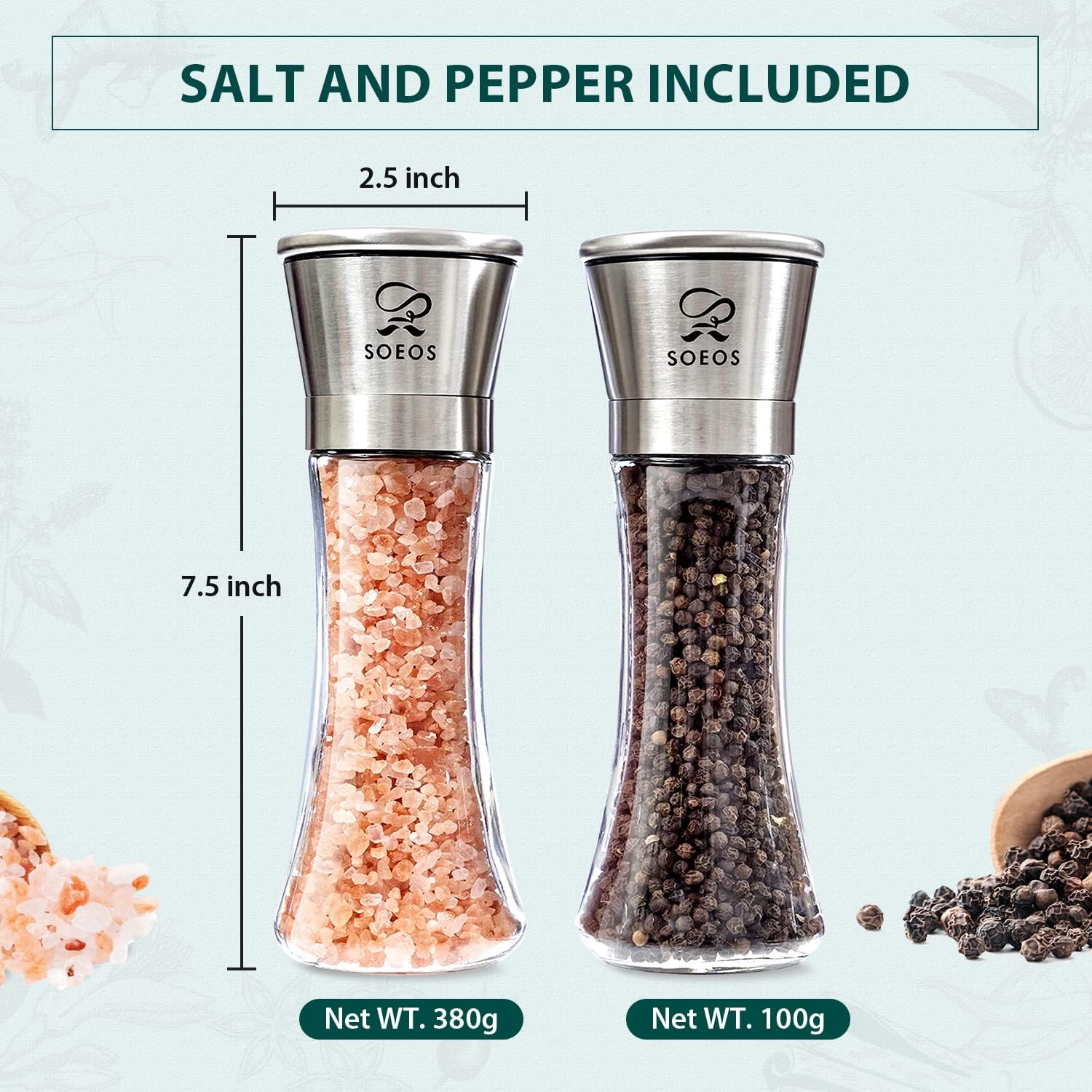 Sooos Salt Pepper Grinder Set Stainless Steel Refillable