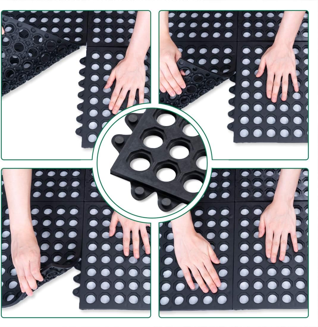High-Quality 9-Pack Interlocking Rubber Mats for Kitchen Outdoor Use