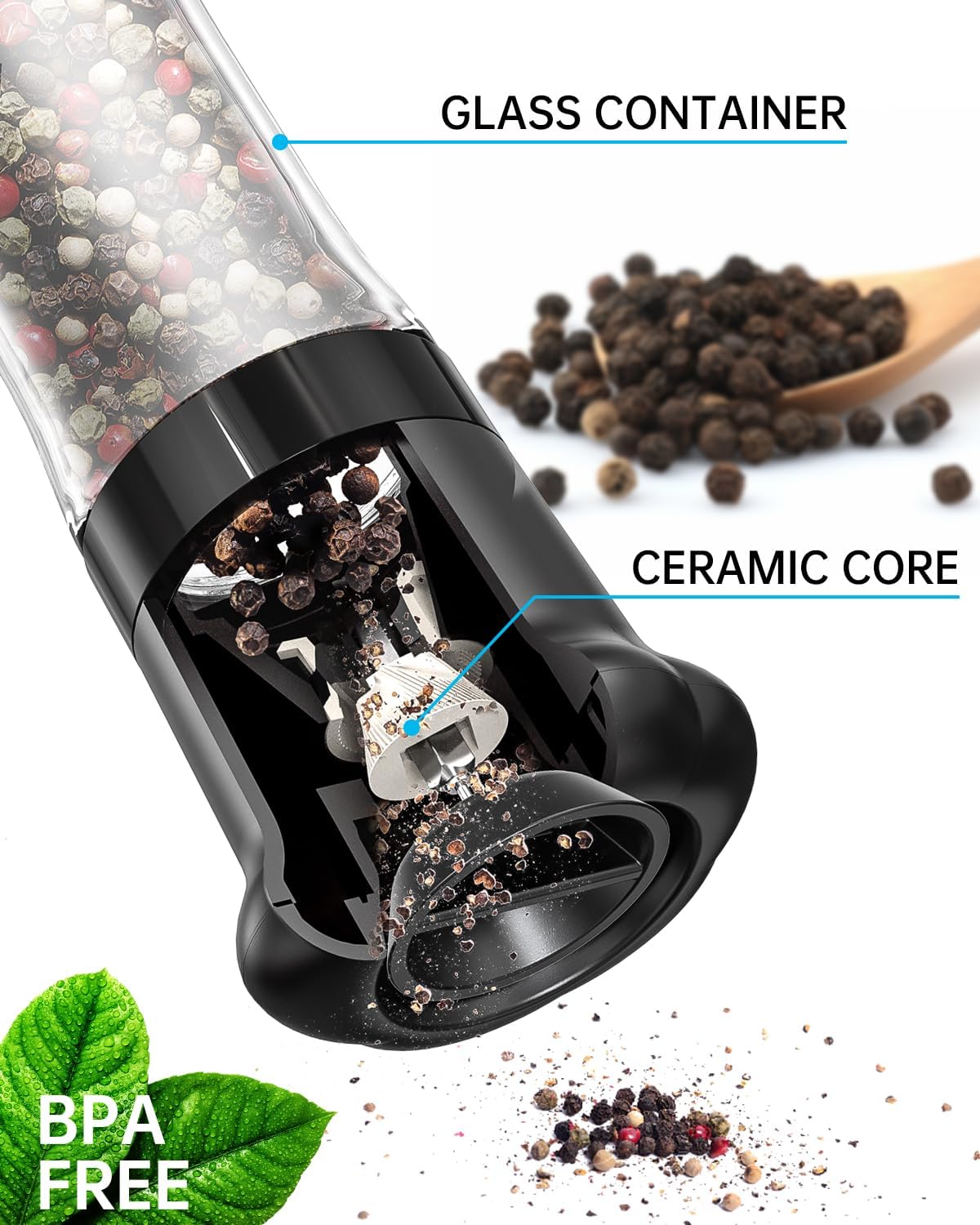 Elegant Professional Salt Pepper Grinder Set for Chefs Hat Appearance