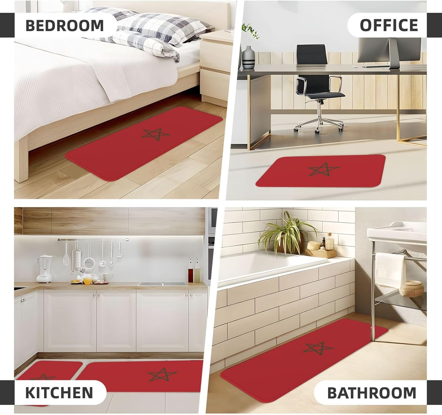 Moroccan Kitchen Mat Set - 4-Piece Non-Slip Waterproof Durable Kitchen Rugs