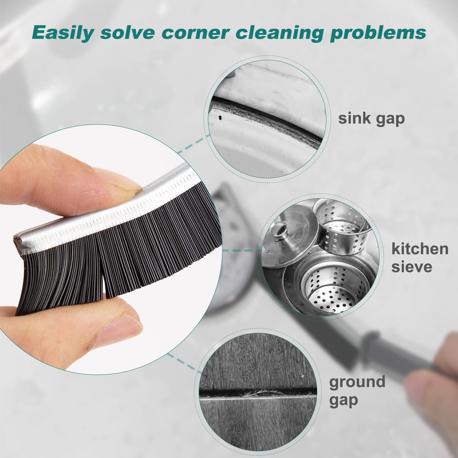 3-Piece Black Polypropylene Crevice Cleaning Brush Set
