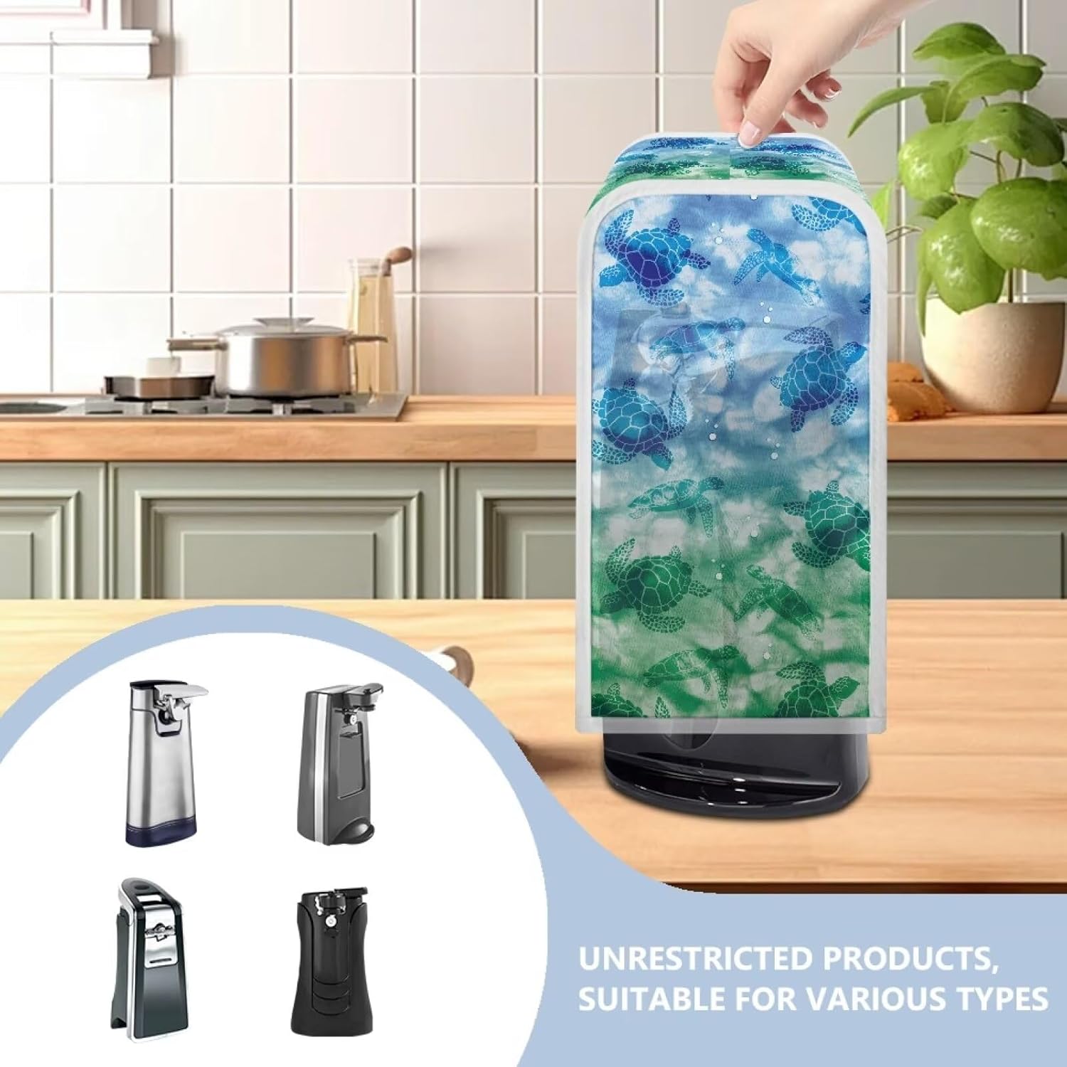 Durable Blue and Green Turtle Electric Can Opener Cover with Water Repellent Protection