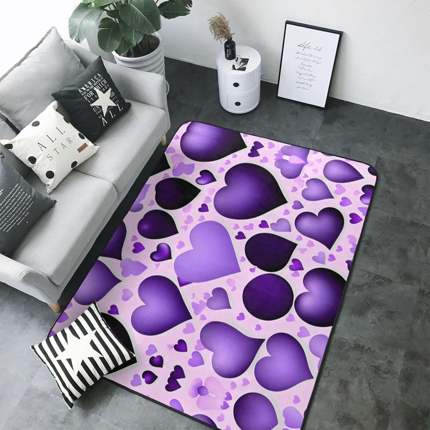 Fashional Purple Heart Print Non-Slip Floor Mat