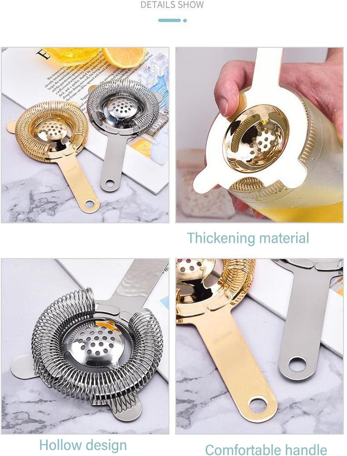 304 Stainless Steel Cocktail Bar Strainer for Home Bars and Restaurants Gold