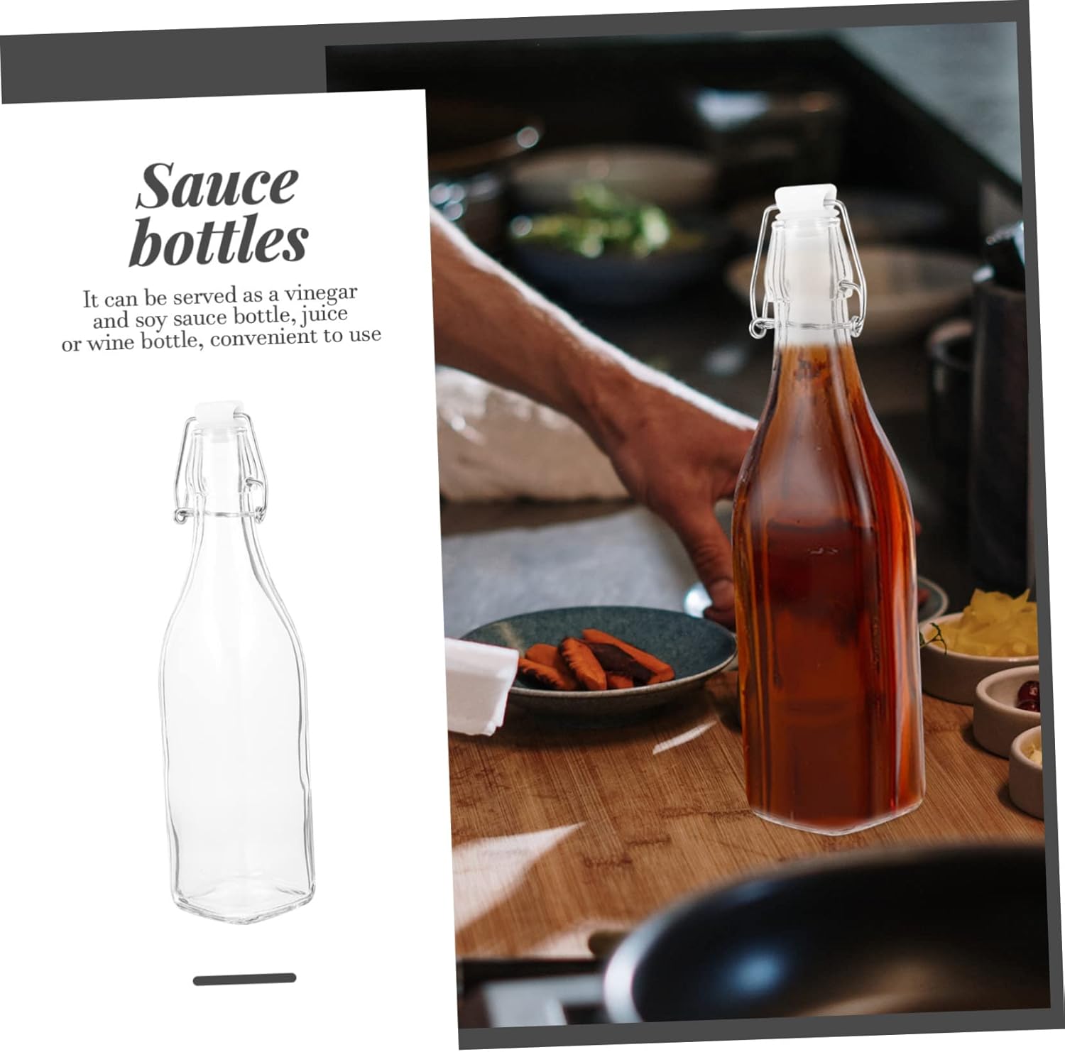 Cabilock Glass Juice Bottles 2 Pack - Reusable Oil Sauce Vinegar Storage