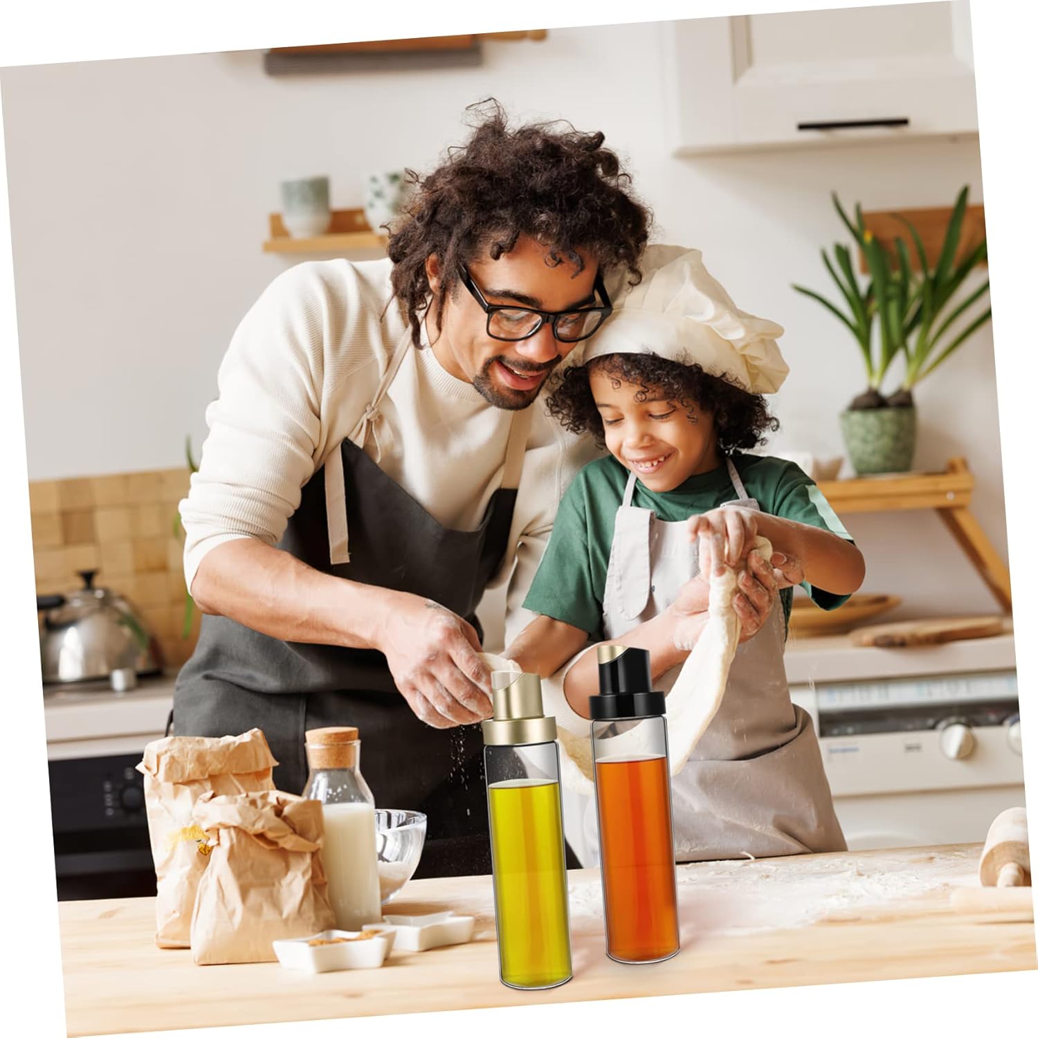2-Piece Leak-Proof Glass Olive Oil Bottles Set for Kitchen