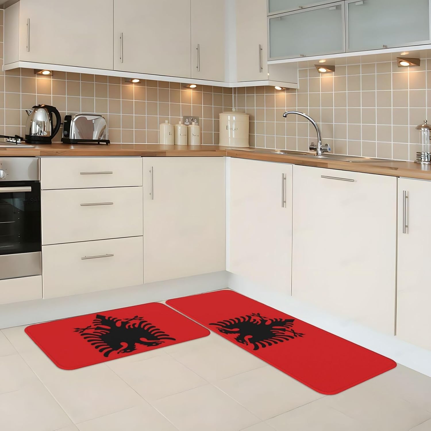 Albanian Flag Kitchen Mat 2-Pack