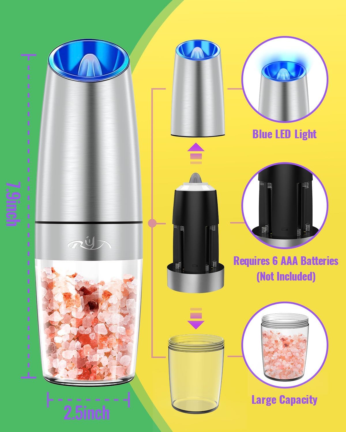 Rongyuxuan Gravity Electric Salt and Pepper Mill Set