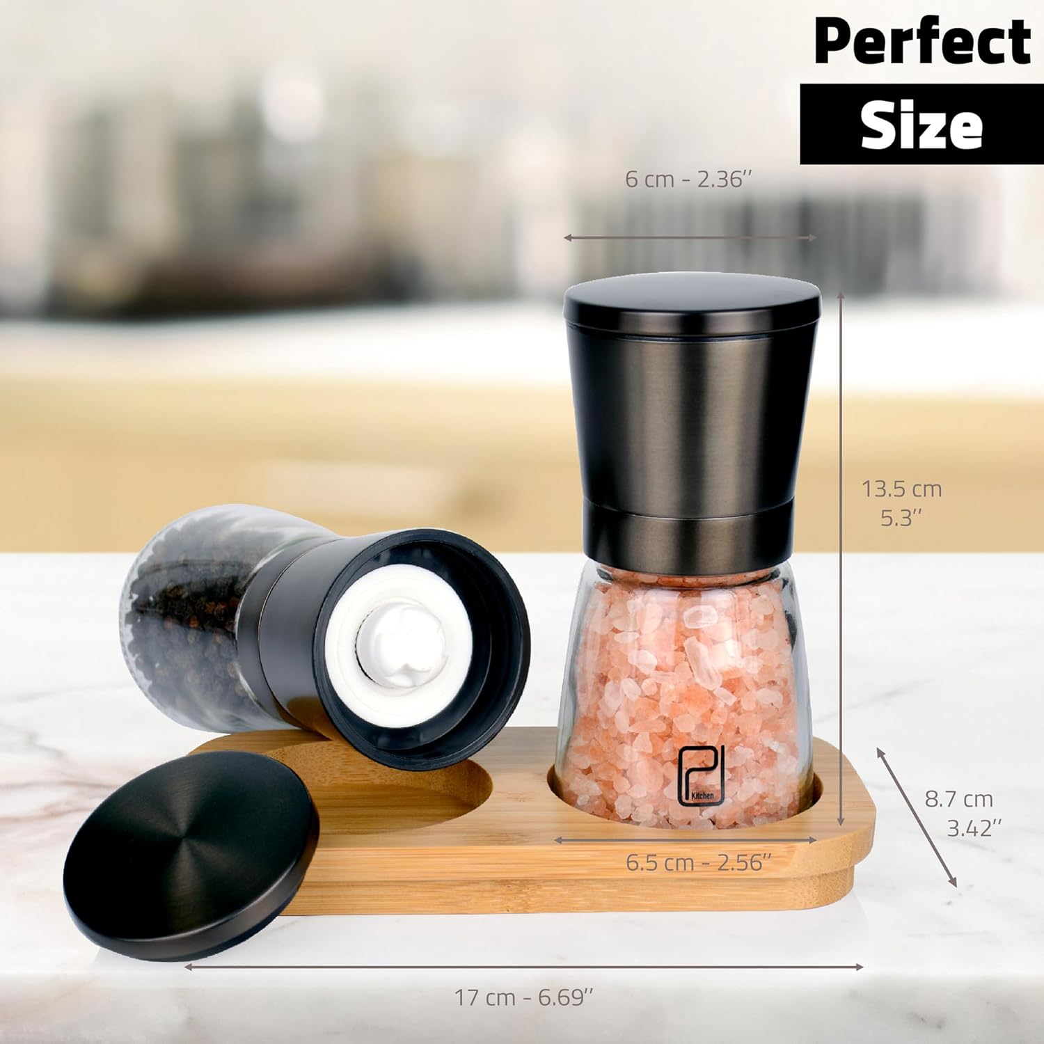 PJCKitchen Black Stainless Steel Salt and Pepper Grinder Set
