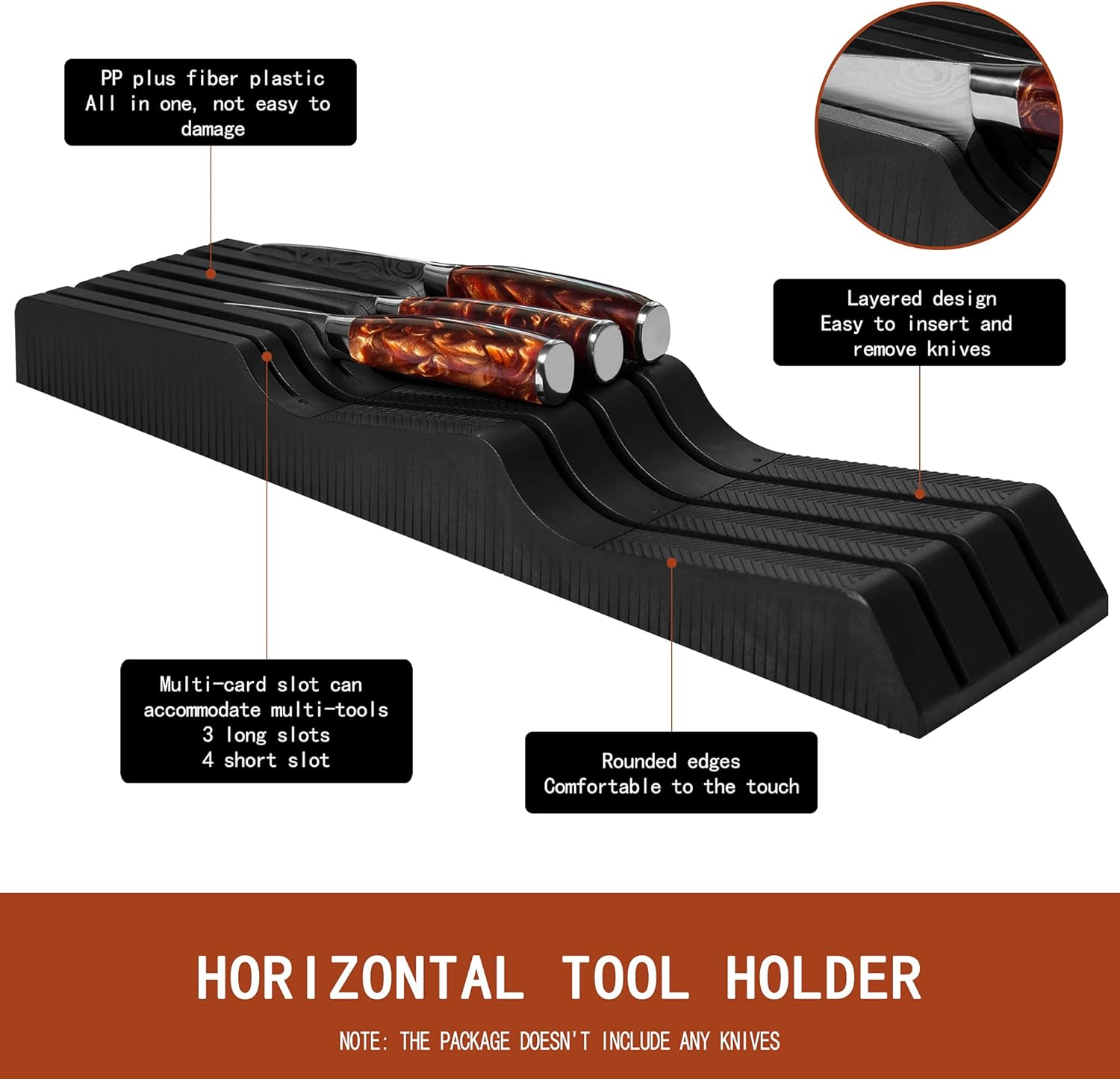 knife safe holder with slots and black finish