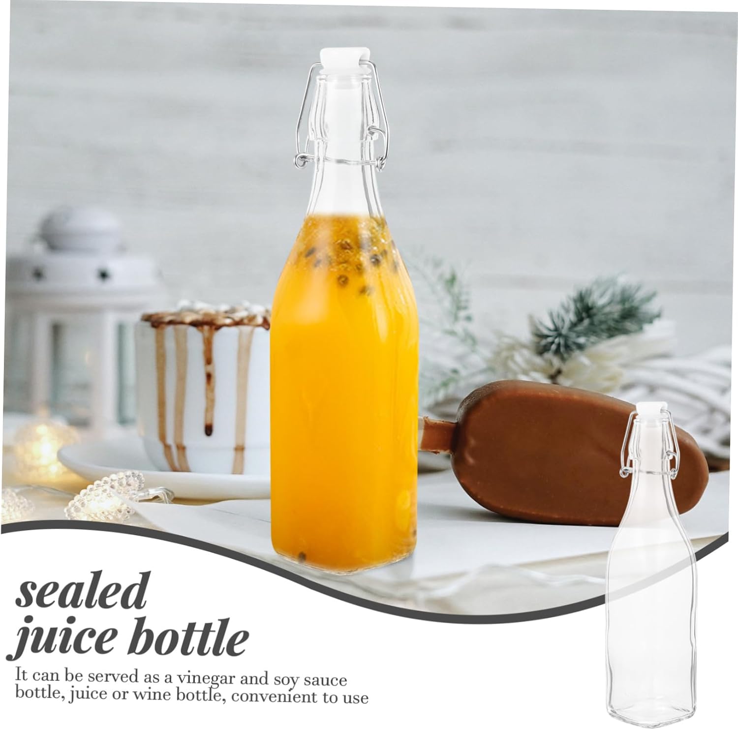 Cabilock Glass Juice Bottles 2 Pack - Reusable Oil Sauce Vinegar Storage