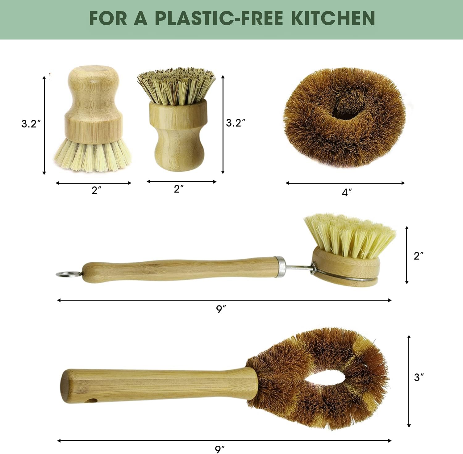 CEREM5-Piece Bamboo Dish Brush Set for Eco-Friendly Kitchen Cleaning