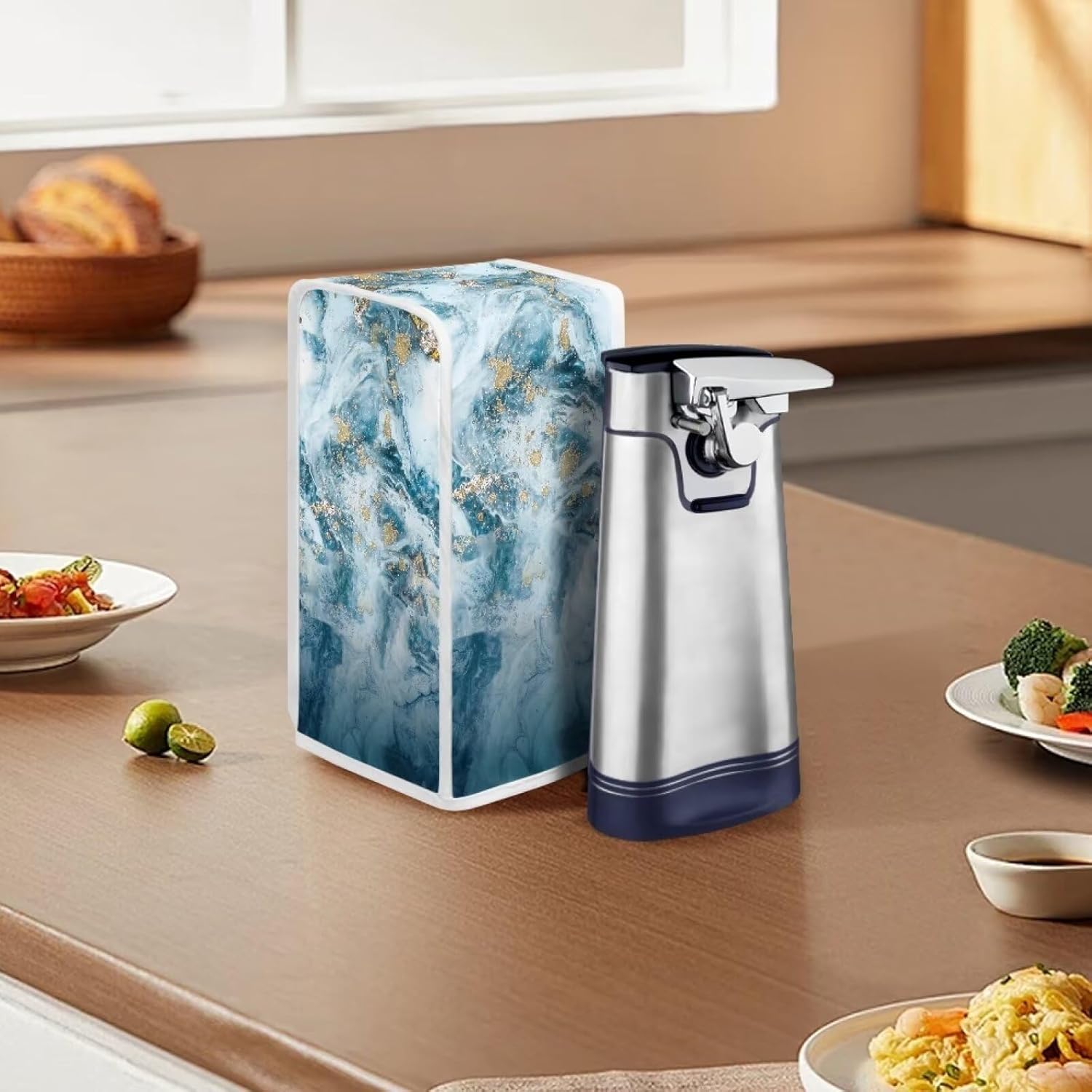 TODIYADDU Marble Print Can Opener Cover Novelty Dust Protection for Kitchen Use