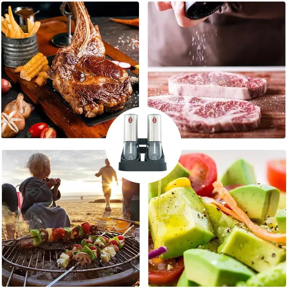 Fast Powerful Dual Speed 2-Pack Rechargeable Electric Salt Pepper Grinder Set