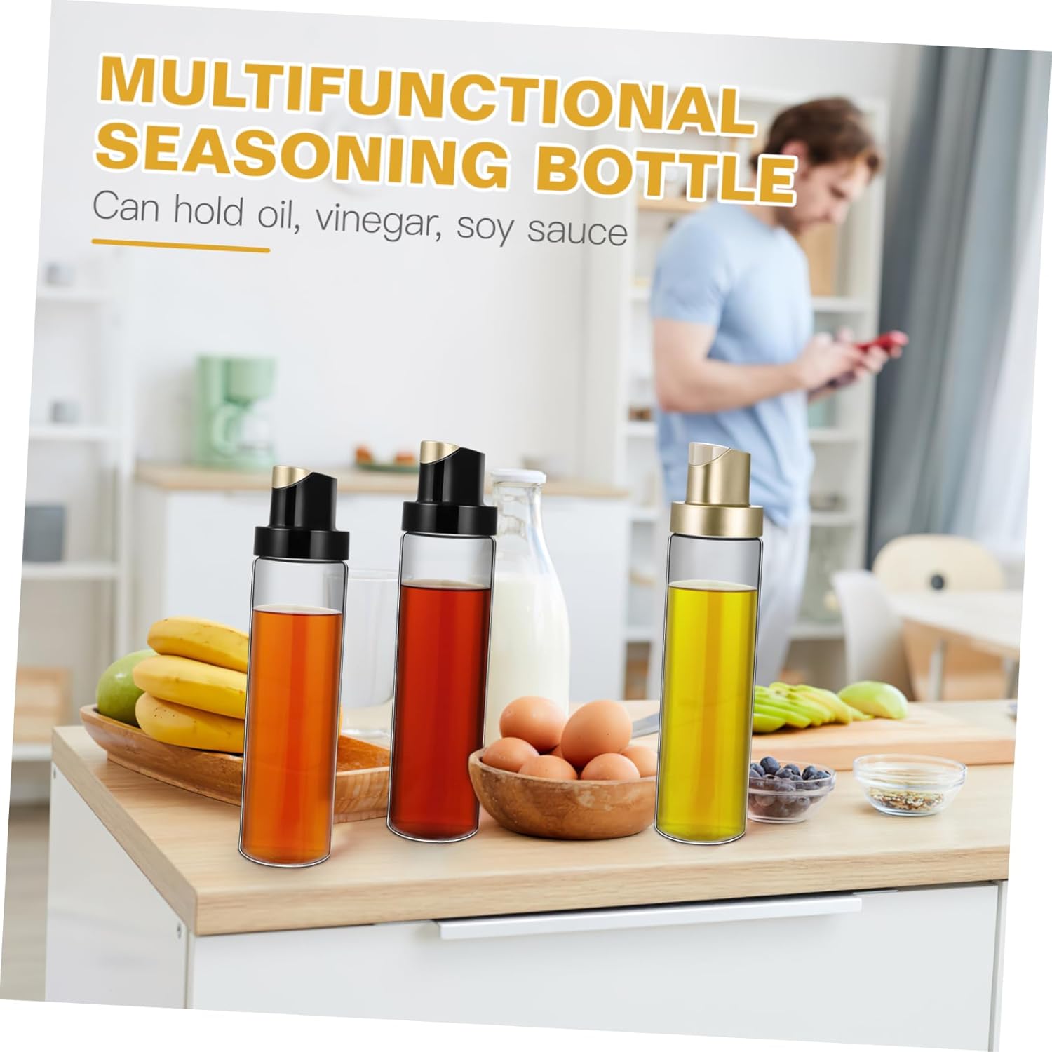 2-Piece Leak-Proof Glass Olive Oil Bottles Set for Kitchen