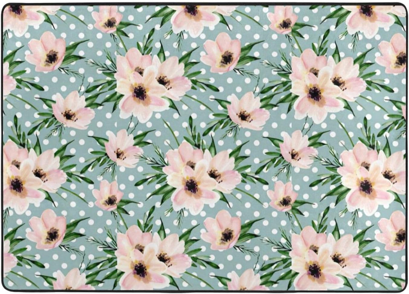Polka Dots Flowers Print Non-Slip Floor Mat 80x58in