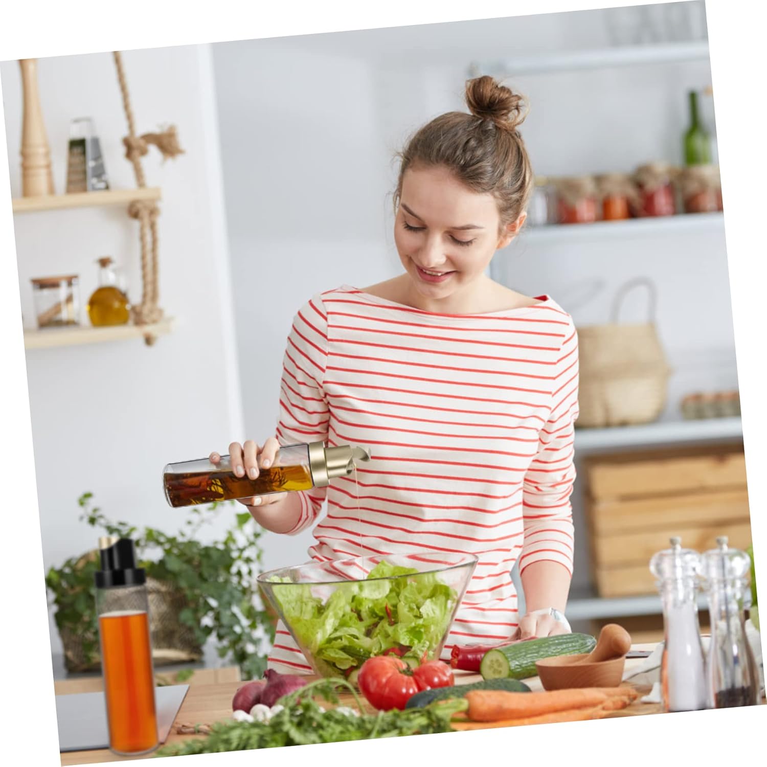 2-Piece Leak-Proof Glass Olive Oil Bottles Set for Kitchen