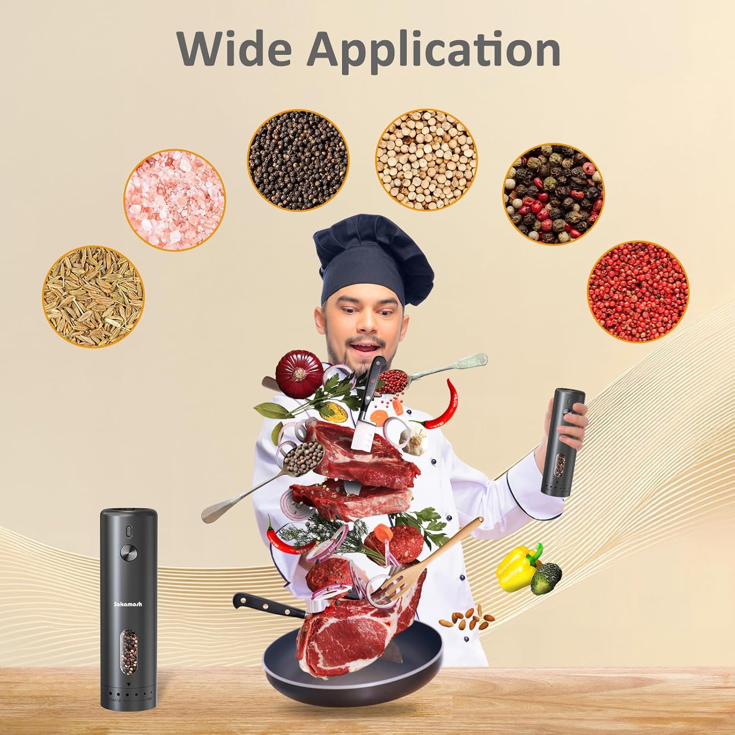 Effortless Black Pepper Grinder with LED Light