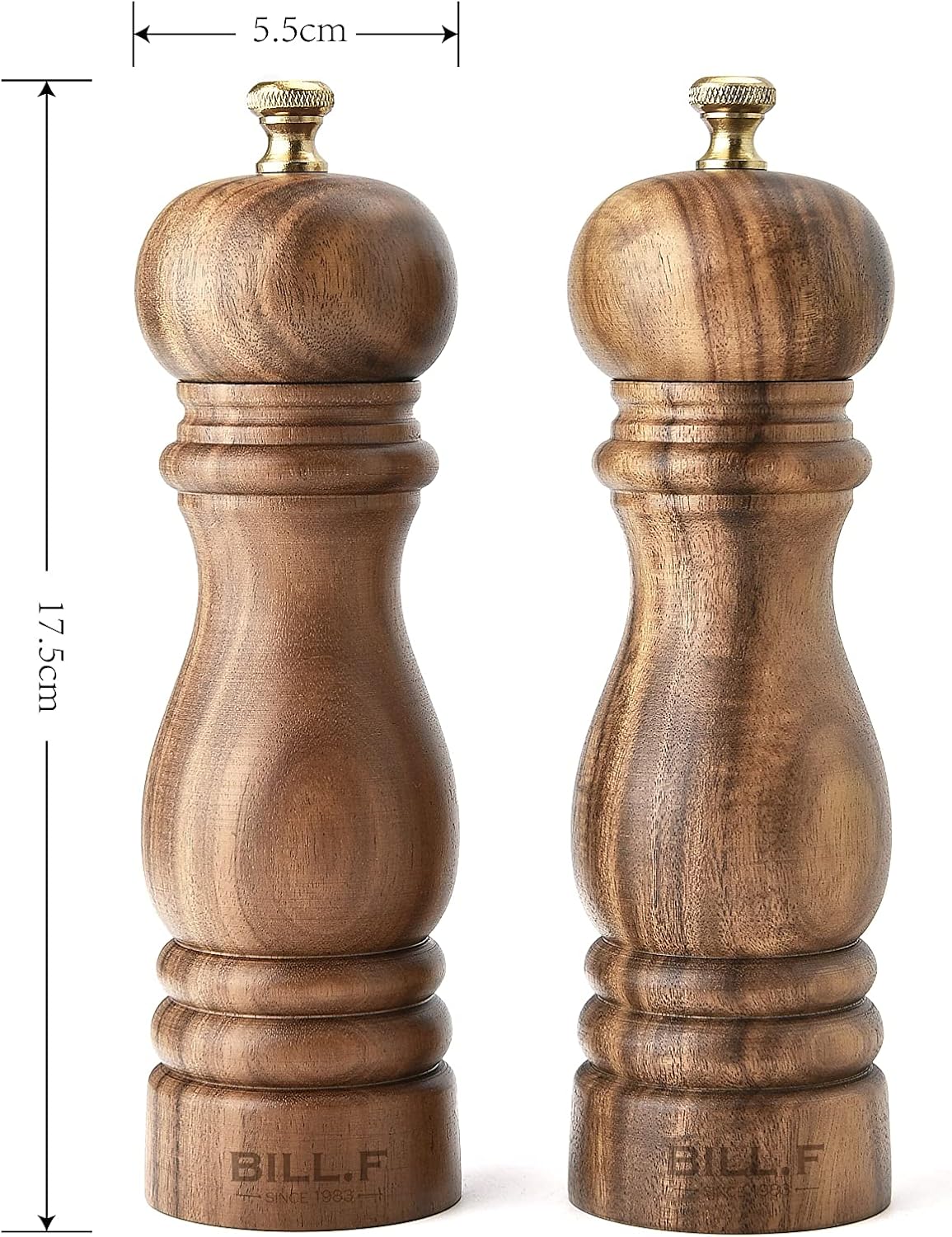ACACIA WOOD SALT AND PEPPER GRINDERS SET REFILLABLE CERAMIC DURABLE