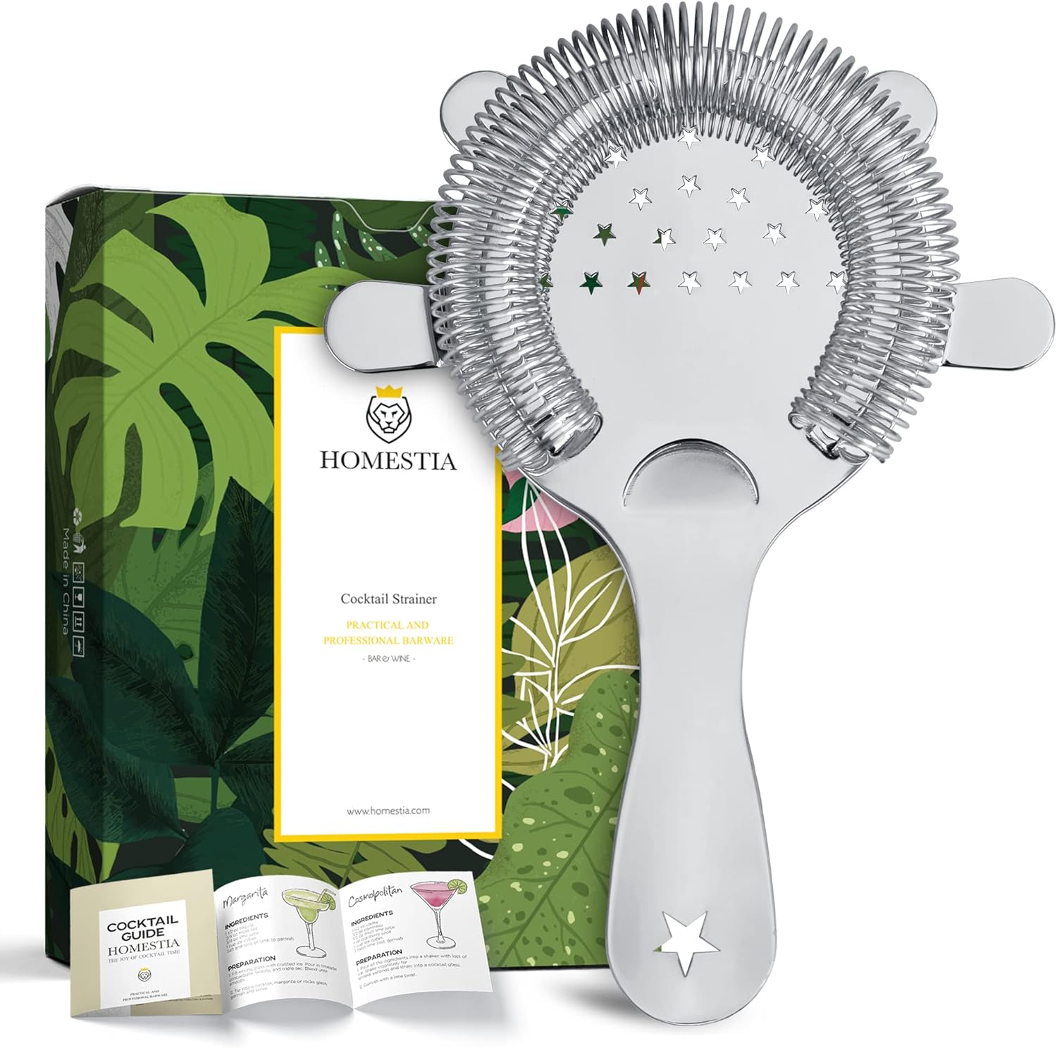 Homestia 304 Stainless Steel Cocktail Strainer for Drinks