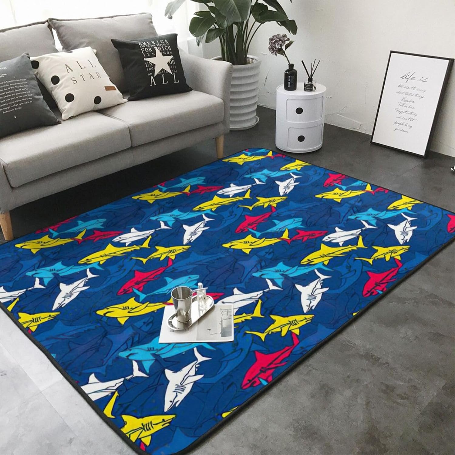Breaux Shark Print Non-Slip Floor Mat 8058in