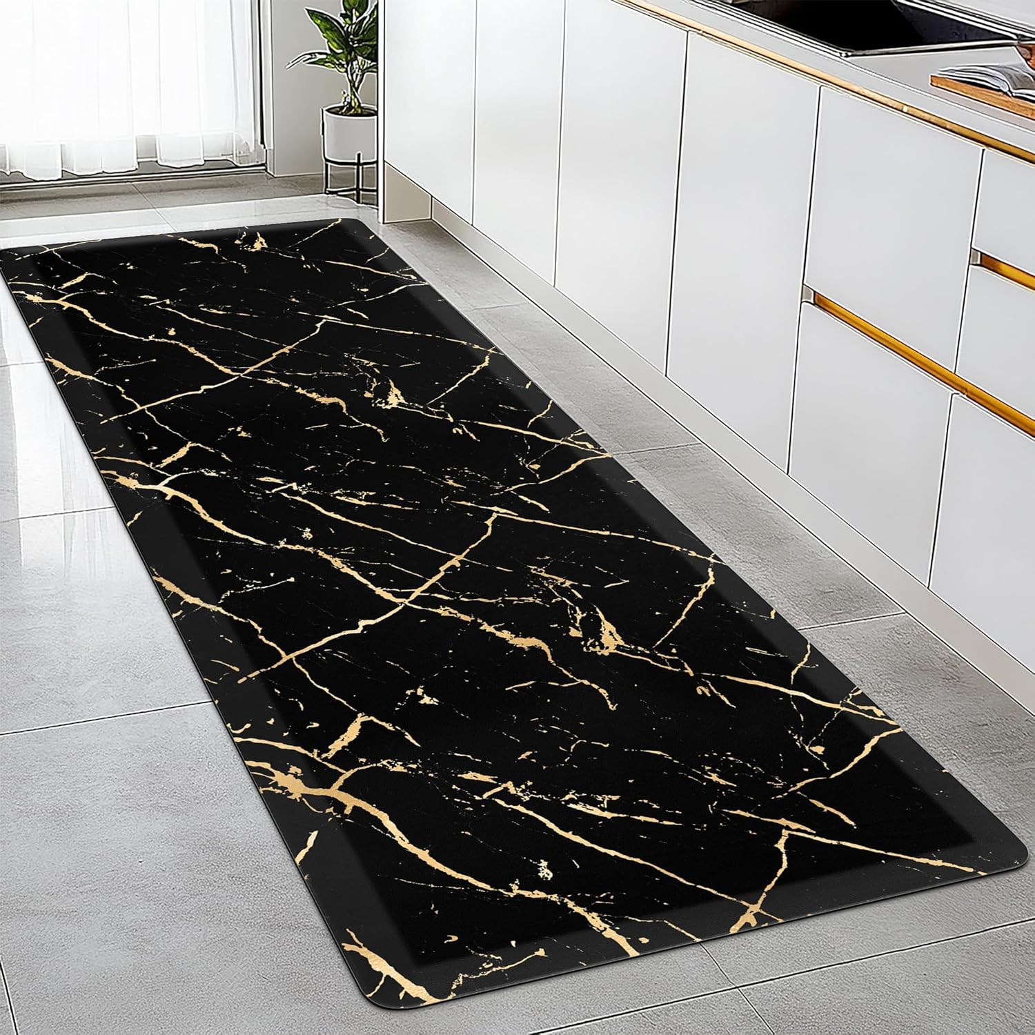 Gold Foil Marble Kitchen Mat Anti Fatigue 173x59 Inch