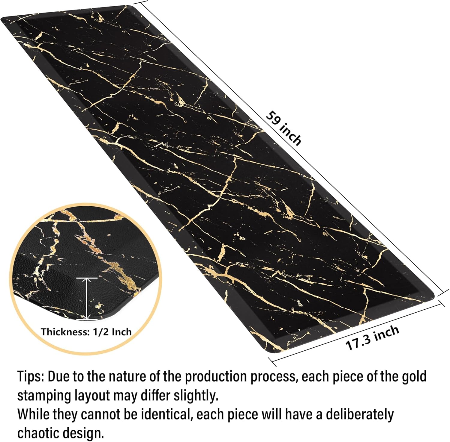 Gold Foil Marble Kitchen Mat Anti Fatigue 173x59 Inch