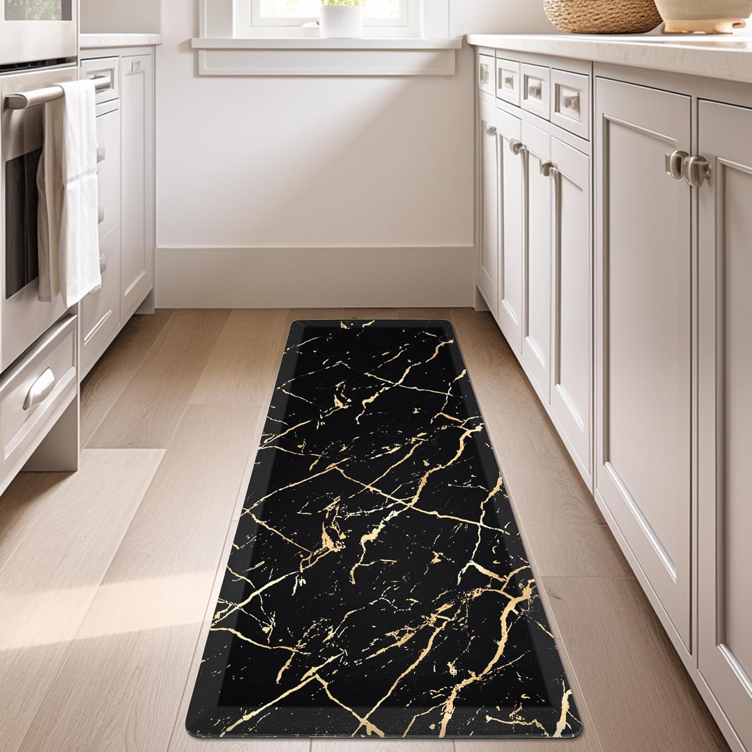 Gold Foil Marble Kitchen Mat Anti Fatigue 173x59 Inch