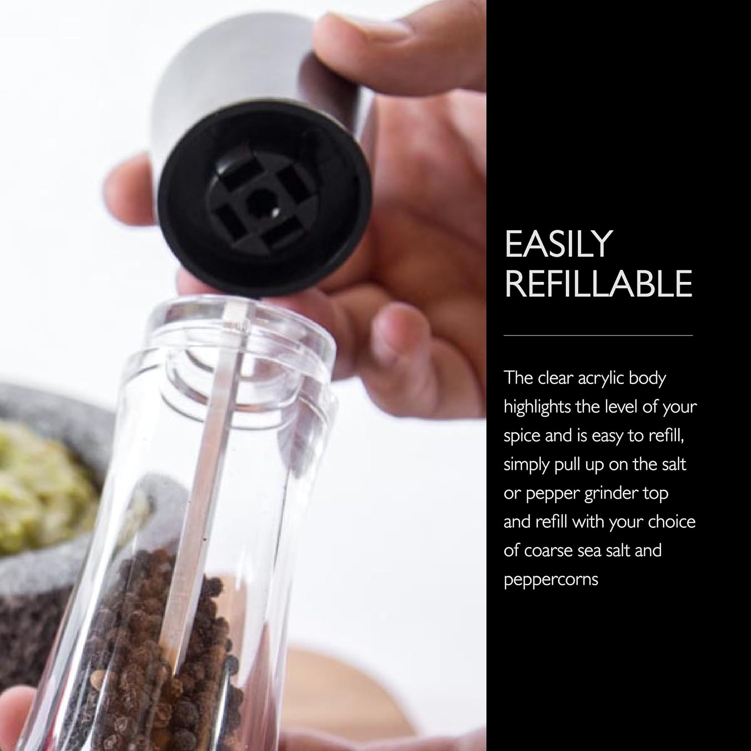 Elegantly Refillable Salt Pepper Mill Set Premium Design for Perfect Grind