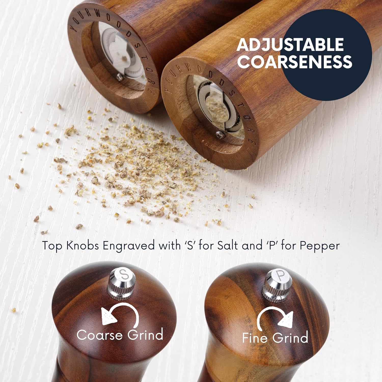 Premium Acacia Wooden Salt Pepper Grinders Set 8 x 2