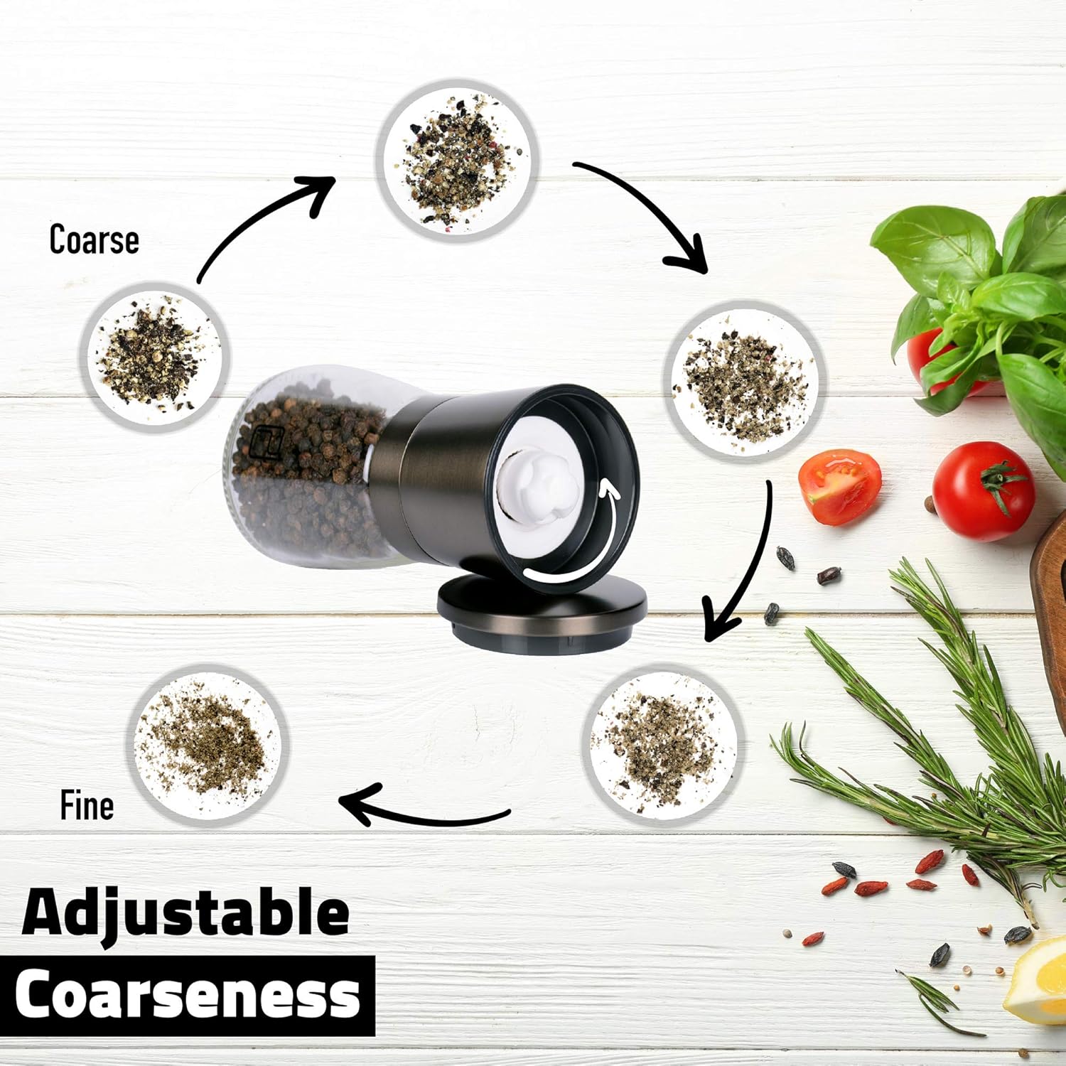 PJCKitchen Black Stainless Steel Salt and Pepper Grinder Set