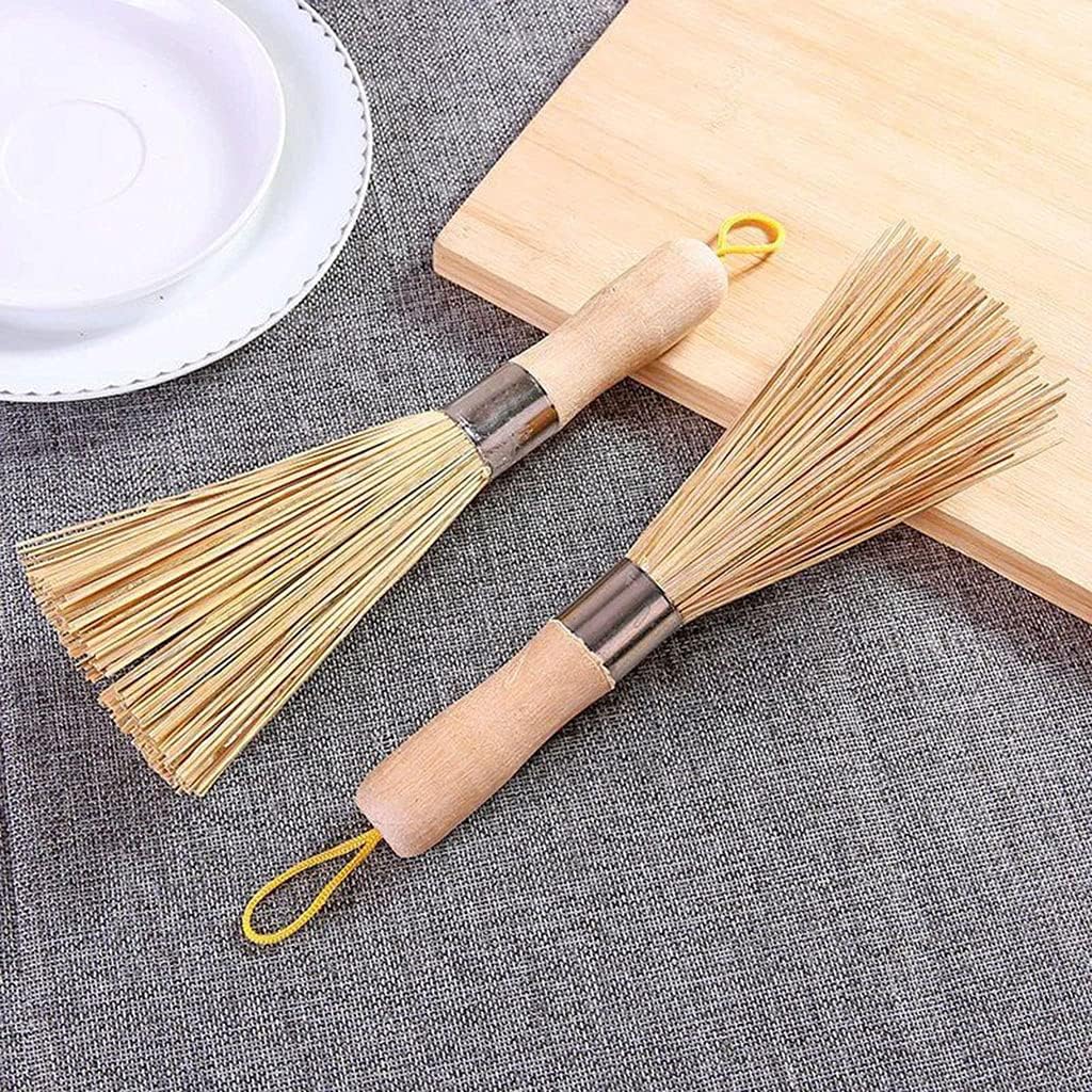 Long Handle Bamboo Pan Brush Non-Stick Kitchen Cleaning Tool with Lanyard Design